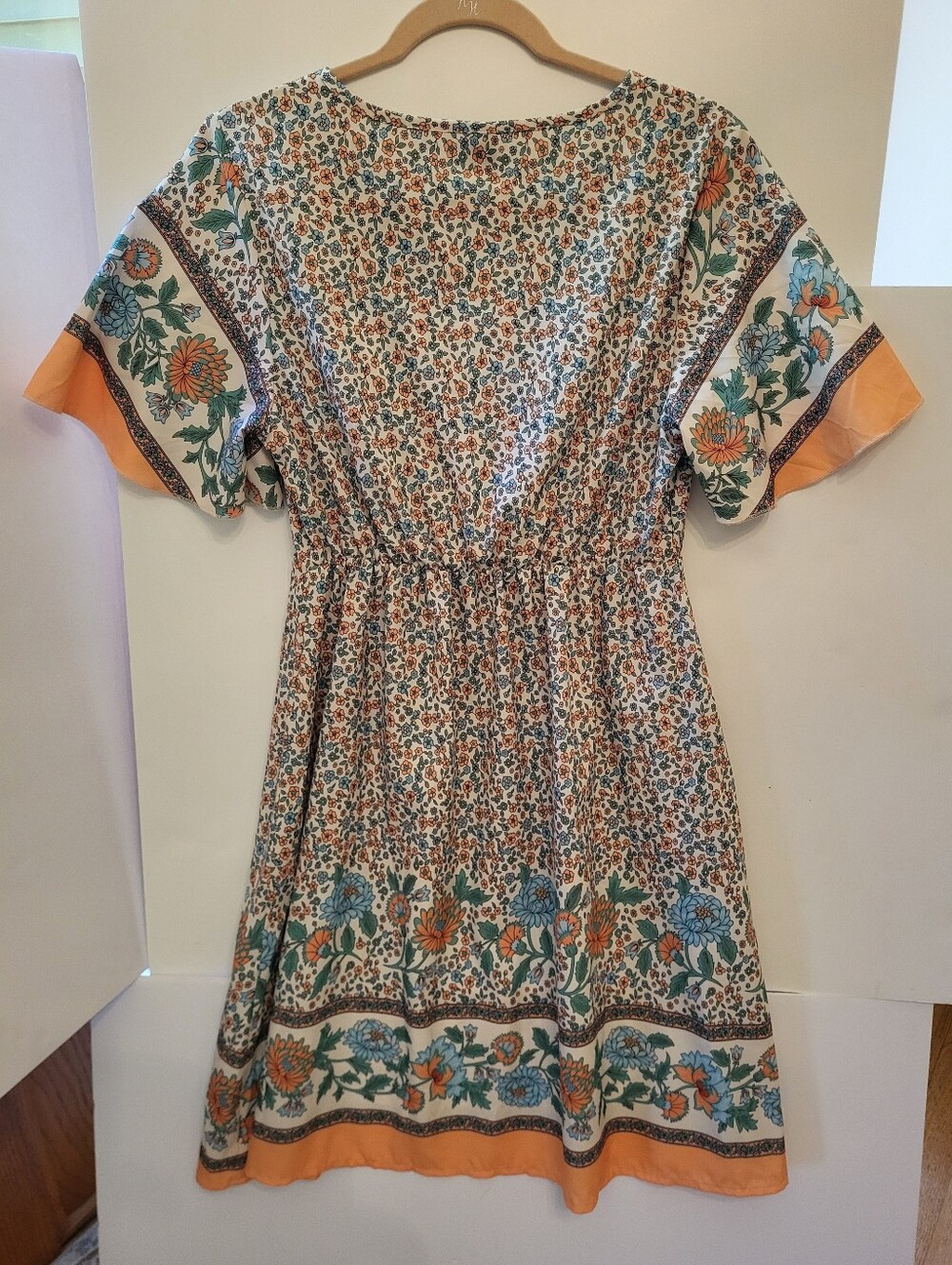 Shein Boho Mini Dress Floral Size 8 Medium Blue Orange - Picture 3 of 6